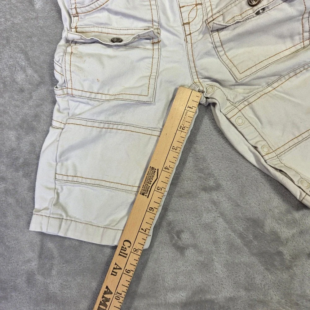 Vintage Gymboree Tan Canvas Cargo Overalls Train Patch 6-12 Months Retro